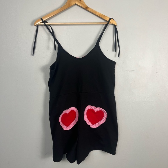 Lazy oaf Weirdo Romper size uk 6 us 2 black/red/pink heart - Picture 5 of 10
